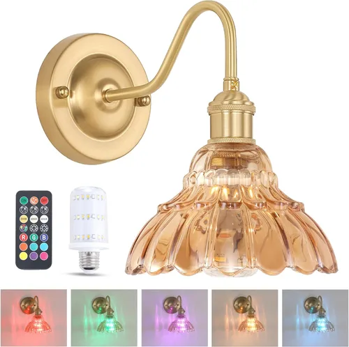 Miniatura 15 de Shenmoyl Aplique de Pared Vintage con Pantalla de Cristal con Patrón de Lirio de los Valles Verde, Cadena Ajustable, Luz de Pared Montada Retro