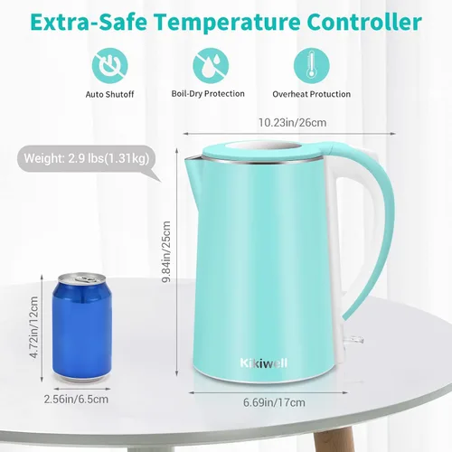 Miniatura 5 de Hervidor eléctrico de acero inoxidable para agua hirviendo, calentador de caldera de agua caliente de doble pared, tetera eléctrica de tacto fresco