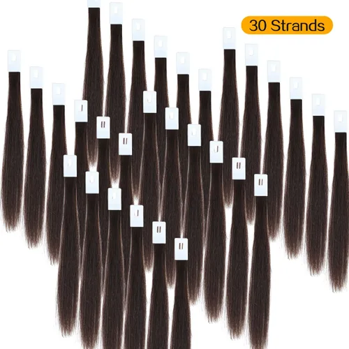 Miniatura 3 de Muestras de cabello para prueba de color, tono marrón oscuro, nivel 2, cabello humano Remy natural real, 30 hebras por paquete, 8 pulgadas