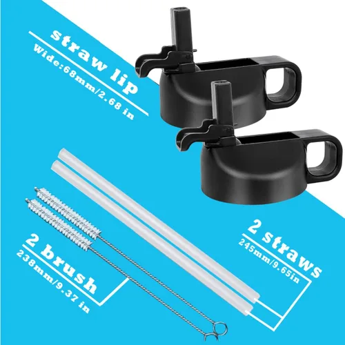 Miniatura 7 de Hydro Flask - Tapa de popote compatible con botellas de agua de boca ancha de 12, 32, 40, 64 onzas, diseño de cubierta antipolvo Negro/Negro