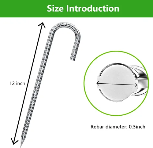 Miniatura 2 de Estacas de Armadura en Forma de J de 12 Pulgadas, Estacas para Suelo para Tienda de Campaña de Servicio Pesado, Paquete de 10, Metal Recubierto