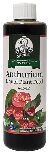 Farmer's Secret Fertilizante líquido de anturio para plantas (8 onzas), súper concentrado, promueve el crecimiento y la floración, proporción 4:15:12