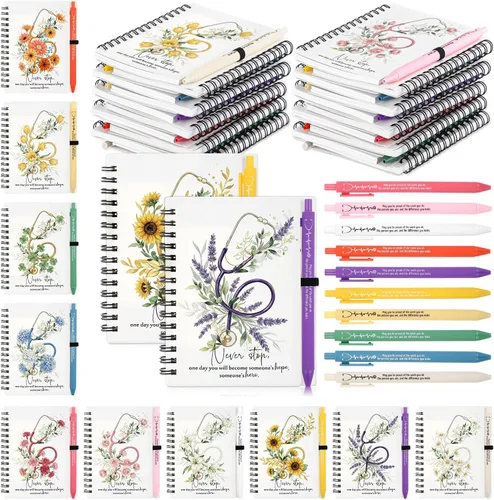 Miniatura 11 de Honoson 30 Juegos de Cuadernos en Espiral, Regalos de Agradecimiento para Empleados, Diarios Inspiracionales con Bolígrafos de Bambú Retráctiles a