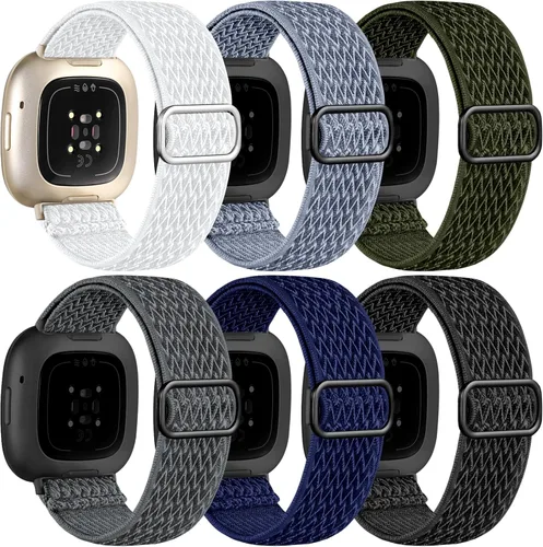 Miniatura 14 de Ouwegaga Banda elástica compatible con Fitbit Versa 4 bandas/Sense 2/Sense/Versa 3 bandas para mujeres y hombres, correa deportiva ajustable