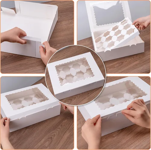 Miniatura 5 de Hoewina 6 Cajas para Cupcakes - Capacidad para 12 Unidades, Recipientes para Cupcakes con Ventana, Soporte para Cupcakes de Grado Alimenticio, Fácil