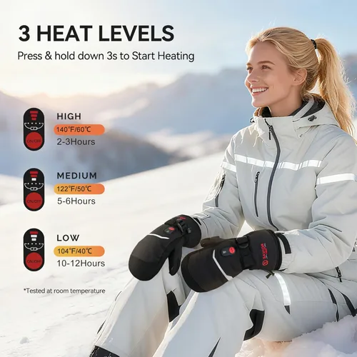 Miniatura 3 de SAVIOR HEAT Manoplas Calefactables con Batería, Guantes de Esquí con Batería, Manoplas Eléctricas Recargables Mejoradas para Esquí, Camping