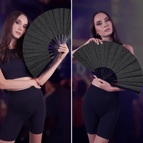 Miniatura 49 de SoJourner Bags Rave Fan – Ventilador plegable grande – Ventilador de mano Clack para raves, Halloween, Burlesque, trajes de arcoíris para mujeres