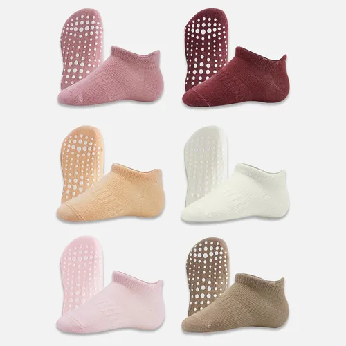 Miniatura 5 de Calcetines tobilleros antideslizantes para bebés, 6 pares, suela antideslizante, calcetines de algodón sin costuras para niños y niñas