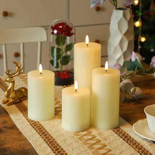 Miniatura 3 de Lezonic Velas LED de color marfil sin llama con temporizador remoto, paquete de 4 velas parpadeantes, diseño de grasa, pilar de cera real
