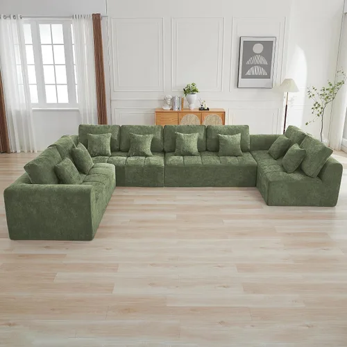 Miniatura 59 de Sofás modulares deshuesados de 140 pulgadas para sala de estar, sofá modular modular de nube comprimida, sofá moderno en forma de U de 9 plazas Gris