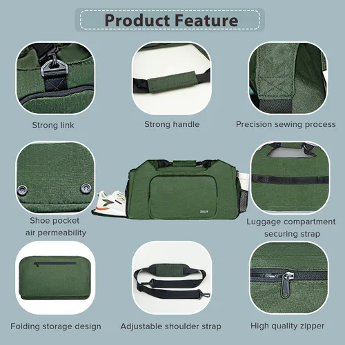 Miniatura 2 de Bolsas de gimnasio para hombres y mujeres, bolsa de lona deportiva, bolsa de gimnasio de viaje con compartimento para zapatos y bolsillo húmedo