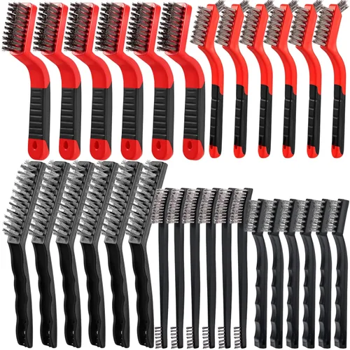Miniatura 10 de Sumind Juego de 15 cepillos de limpieza de alambre de nailon, acero inoxidable, latón con mango curvo, removedor de pintura para limpiar