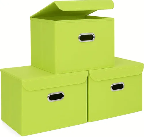 Miniatura 37 de STOREONE Contenedores de Almacenamiento de Tela en Forma de Cubo Plegables, Organizador Contenedor Cesta Plegable con Tapas y Asas de Metal
