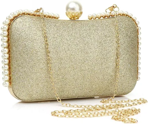 Miniatura 2 de YYW Bolso de mano de noche brillante con decoración de perlas para mujer, bolso de mano de lentejuelas para fiesta, bolso de hombro para boda