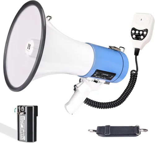 Miniatura 8 de Altavoz Megáfono Bullhorn Profesional Bluetooth de 50 Vatios con Batería Recargable y Correa Portátil - Sirena y Grabación - Entrada USB/SD/AUX