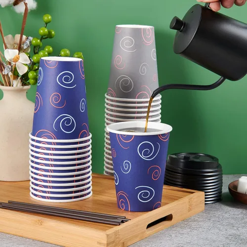 Miniatura 3 de TV TOPVALUE Paquete de 100 vasos de papel de 12 onzas, tazas de café desechables con tapas y pajitas para agua potable, té, utilizado para el hogar