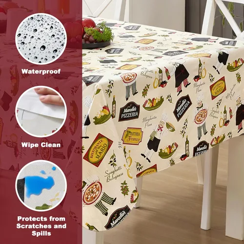 Miniatura 3 de Newbridge Mantel rectangular de vinilo de 52 x 52 pulgadas con reverso de franela, bistró chef italiano, chef novedoso para interiores y exteriores
