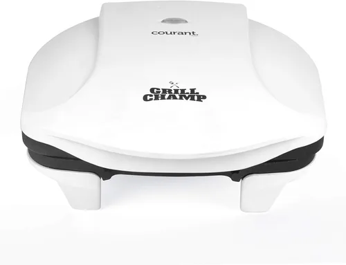Courant Parrilla eléctrica clásica de 2 porciones para interiores y prensa Panini, parrilla de contacto, color blanco