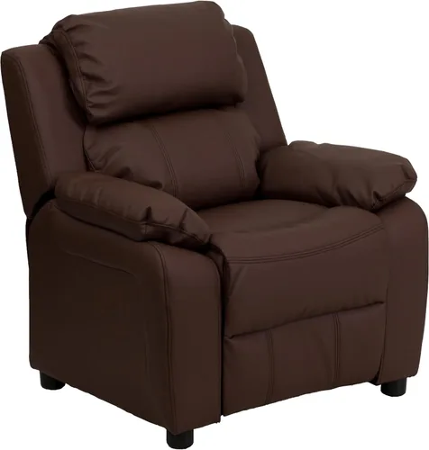 Miniatura 19 de Flash Furniture, sillón reclinable de lujo, muy acolchado, de vinilo color beige, con apoyabrazos con compartimento de almacenamiento, para niños