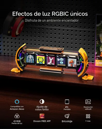 Miniatura 3 de Divoom Times Gate - Reloj digital de configuración de juegos cyberpunk con control inteligente de aplicación, conexión WiFi, pantalla LED RGB, panel