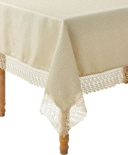 Miniatura 7 de Violet Linen Legacy - Diseño adoquinado de macramé, borde de encaje de macramé, jacquard de poliéster, blanco, 52 x 70 pulgadas, con capacidad