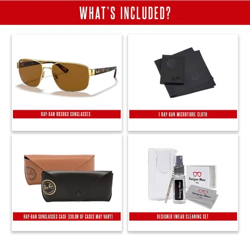 Miniatura 5 de Ray-Ban RB3663 - Gafas de sol rectangulares para hombres + paquete con KIT DE ACCESORIOS PARA GAFAS