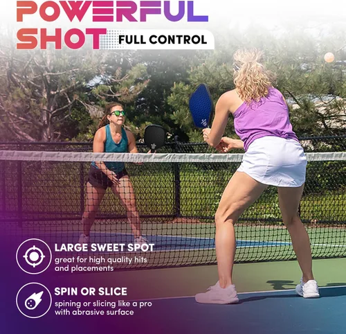 Miniatura 9 de Juego de 2 palas de pickleball aprobadas por USAPA con superficie de fibra de vidrio con 2 raquetas de pickleball, 4 bolas, cintas de agarre y bolsa