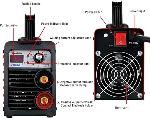 Miniatura 6 de HONE Soldador de palo, máquina de soldadura de arco 140Amp real 110V/220V, máquinas de soldadura IGBT con pantalla LCD digital inversora, arranque