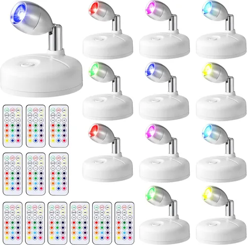 Tuanse 12 proyectores a pilas para interiores, luces LED de visualización de puntos, 13 colores, regulables, minilumbrado de acento para cuadros