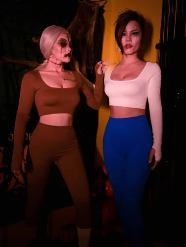 Miniatura 4 de OQQ Camiseta corta de 2 piezas para mujer acanalada sin costuras para ejercicio de manga larga