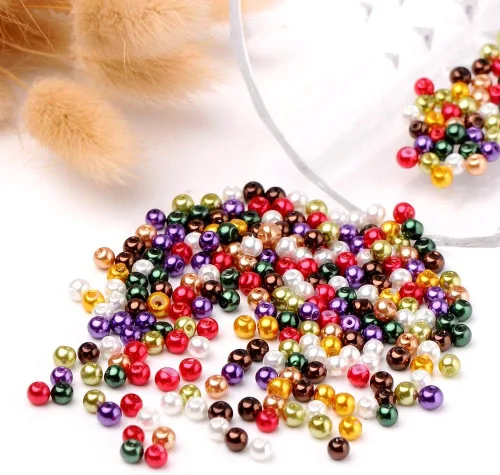 Miniatura 3 de Pandahall - 400 cuentas de perlas de vidrio perlado brillante de 0.157 pulgadas (0.157 in), cuentas espaciadoras sueltas de vidrio de color mixto