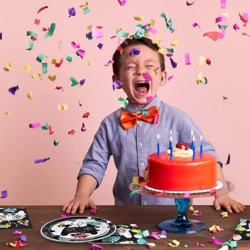 Miniatura 7 de WERNNSAI Decoraciones de cumpleaños de juegos: 48 platos y servilletas de cumpleaños para jugadores, decoraciones de fiesta de videojuegos, platos