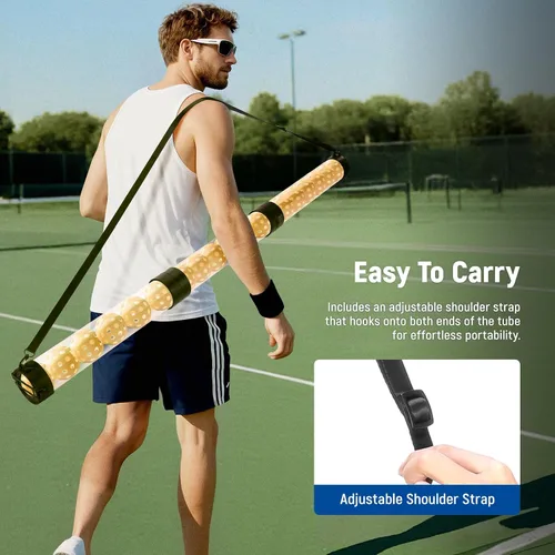 Miniatura 5 de NEEWER Tolva de tubo para pelotas de tenis y pelotas de pickleball, sección desmontable sin doblez, recogedor superior con tapón y correa