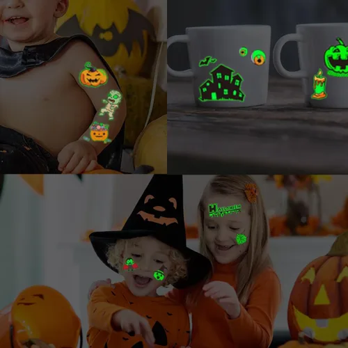 Miniatura 5 de CHARLENT Tatuajes temporales luminosos de Halloween para suministros de fiesta de niños, 120 estilos que brillan en la oscuridad de Halloween