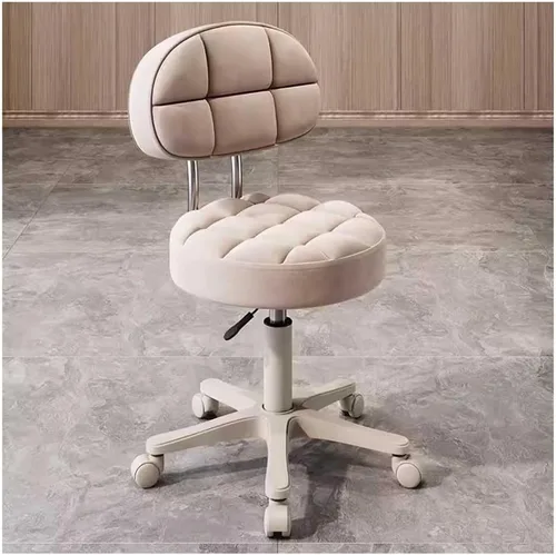 Etlegor Taburete hidráulico con respaldo ajustable y cómoda silla giratoria para spa, tienda, salón, masaje, médico, trabajo u oficina (color beige