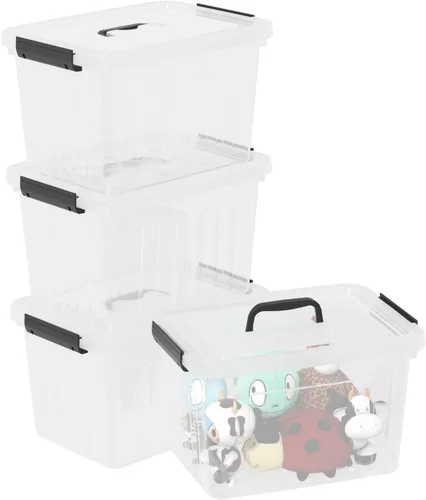Paquete de 4 cajas de plástico de 20 L, contenedores de almacenamiento transparentes con tapas/asas