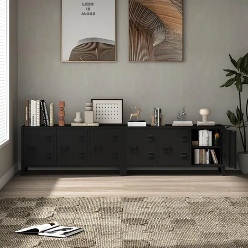 Miniatura 7 de MIOCASA Gabinete de almacenamiento de metal, soporte de TV de 3 puertas, gabinete de TV de metal con armario de almacenamiento, gabinete de esquina