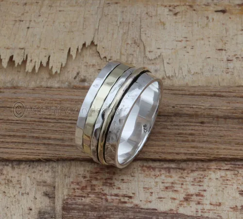 Miniatura 2 de 925 Silver Ring, Handmade Ring Women, Wide Band Ring, Spinning Silver Ring, Fidget Spinner Ring, Anxiety Spinner Ring, Spinner Band Ring, Thumb
