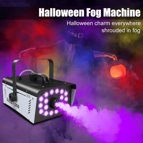 Miniatura 6 de Máquina de niebla para Halloween al aire libre de 1200 W con 18 luces LED, niebla de máquina de humo con control remoto, perfecta para fiestas