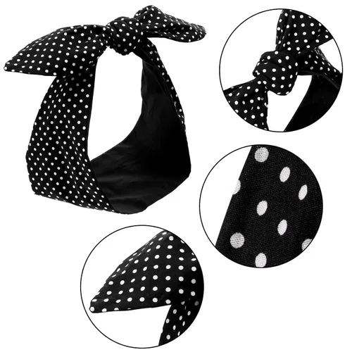 Miniatura 3 de Hicarer 2 diademas de lunares, bandana para disfraz de los años 50, accesorios para el cabello, lazos para la cabeza ancha para mujer