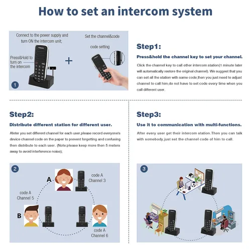 Miniatura 9 de Intercomunicadores inalámbricos para el hogar, 1 milla de largo alcance para la oficina de negocios, sistema de comunicación de habitación a