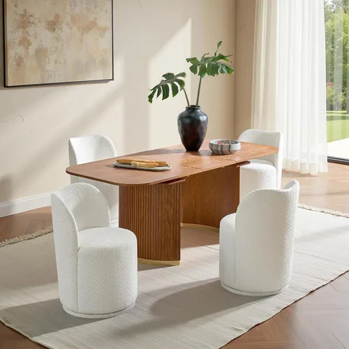 Miniatura 8 de HULALA HOME Boucle Silla de comedor giratoria – Sillas de cocina de barril tapizadas de sherpa con rotación de 360 grados, silla de tocador moderna