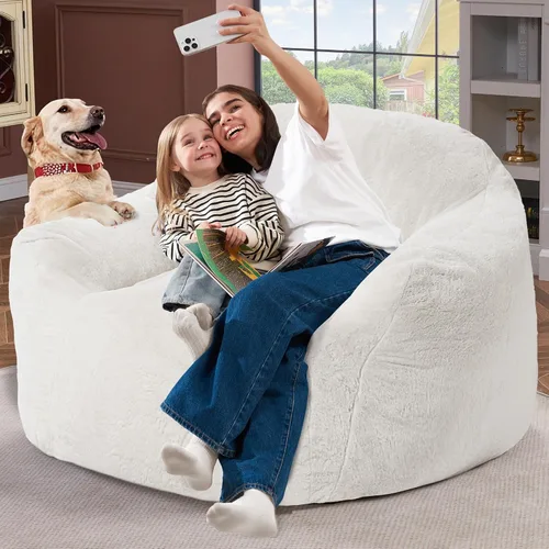 Miniatura 6 de Puf gigante para adultos, sillas grandes de espuma viscoelástica, sofá puff de gran tamaño con relleno, silla de lectura grande de piel sintética