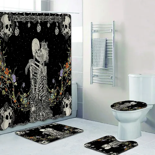 Miniatura 2 de NEWSUYAA Juego de cortinas de ducha con alfombras antideslizantes y tapetes de baño, cortinas de bañera con 12 ganchos, decoración de baño