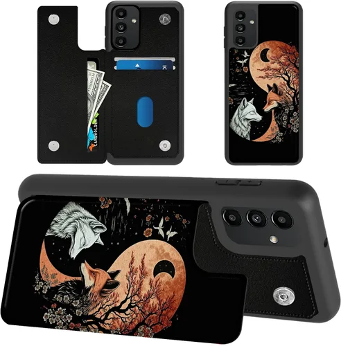 Miniatura 16 de Funda tipo cartera para Samsung Galaxy A14 5G con tarjetero y bloqueo RFID, piel sintética suave, función atril, cierre magnético, funda delgada