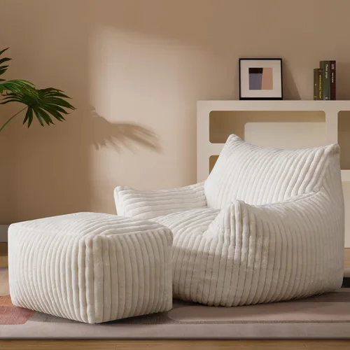 Puf Chaise Lounge de Gran Tamaño para Interiores para Adultos con Reposabrazos y Otomana - Puf Gigante Cómodo Beige Perezoso para el Suelo, Sofá de