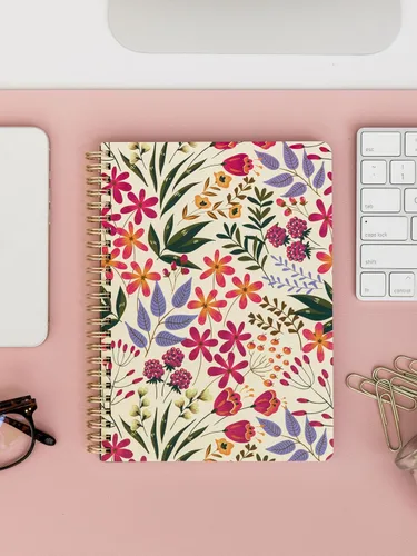 Miniatura 7 de Steel Mill & Co - Cuaderno pequeño en espiral floral rosa/morado, diario de 8.25 x 6.25 pulgadas con tapa dura duradera y 160 páginas forradas