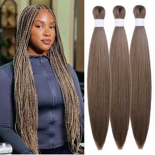Miniatura 46 de Pelo corto negro trenzado preestirado de 14 pulgadas para trenzas sin nudos, pelo sintético 1B trenzado para trenzas Bob Box