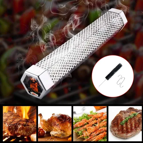 Miniatura 5 de Tubo de ahumador de pellets para parrilla, 12 pulgadas de acero inoxidable de alta calidad, tubo de pellets de madera para barbacoa de gas, carbón