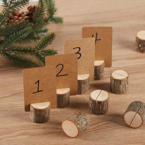 Miniatura 7 de Toncoo Tarjeteros de madera para colocar en madera, 30 soportes rústicos de alta calidad para números de mesa y 30 tarjetas de mesa de papel